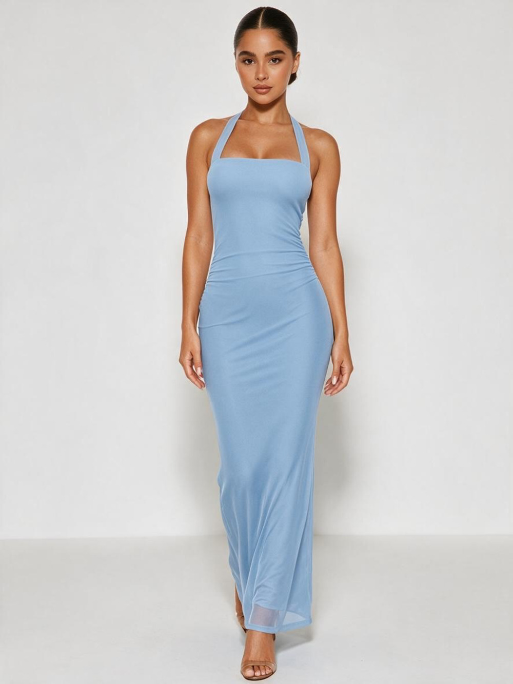 Baby Blue Mesh Bodycon Maxi Dress